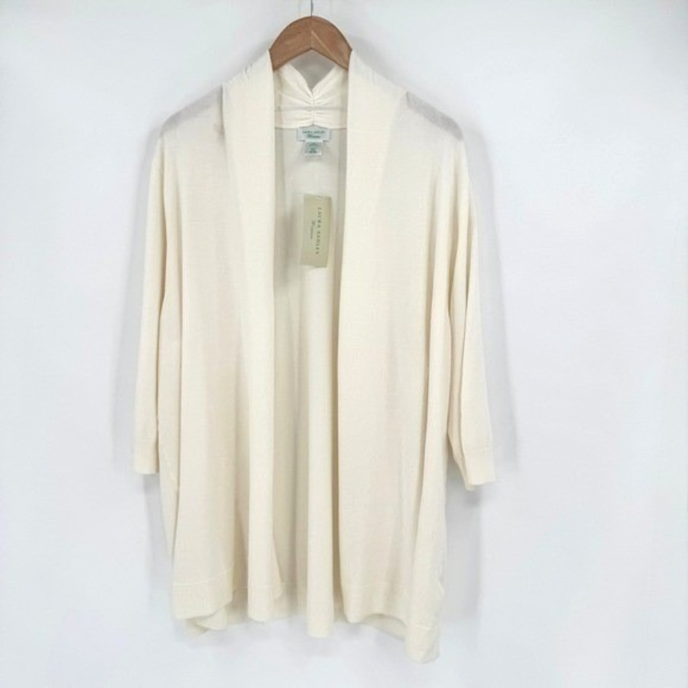 Laura Ashley Off-White Lightweight Long Sleeve Cardigan Women's 2X